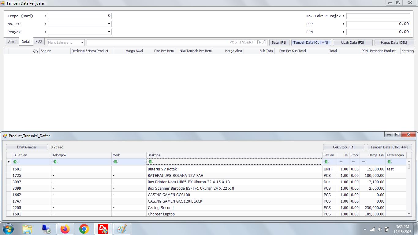 Form Penjualan - Tab Detail